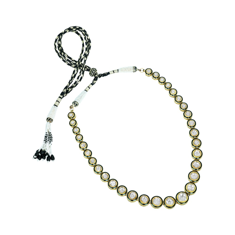 Black Enamel Polki Diamond Necklace Set for Timeless Elegance